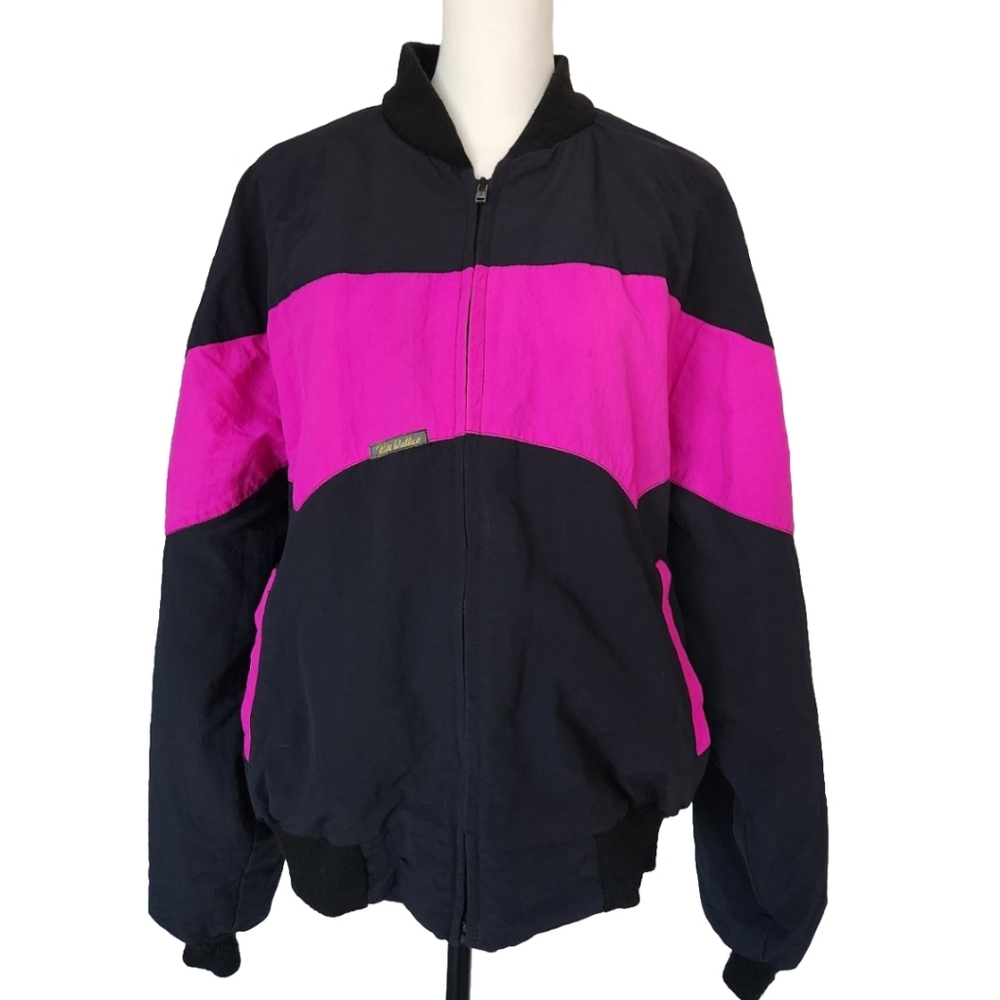 Vtg Y2k 90s Rode Walker Supplex Nylon Bomber Puffer Jacket Hot Pink Black Size L